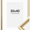 Ramme Gala Guld 30x40 cm - Passepartout Hvid 8x12 inches