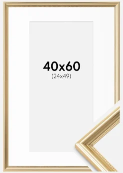 Ramme Gala Guld 40x60 cm - Passepartout Hvid 25x50 cm