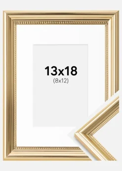 Ramme Gala Guld 13x18 cm - Passepartout Hvid 9x13 cm
