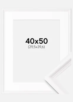 Ramme Gala Hvid 40x50 cm - Passepartout Hvid 12x16 inches