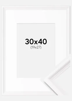 Ramme Gala Hvid 30x40 cm - Passepartout Hvid 20x28 cm