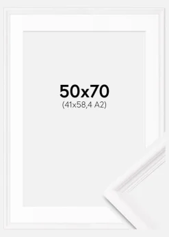 Ramme Gala Hvid 50x70 cm - Passepartout Hvid 42x59,4 cm