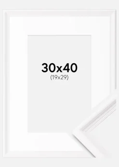 Ramme Gala Hvid 30x40 cm - Passepartout Hvid 20x30 cm