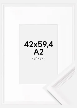 Ramme Gala Hvid 42x59,4 cm (A2) - Passepartout Hvid 25x38 cm