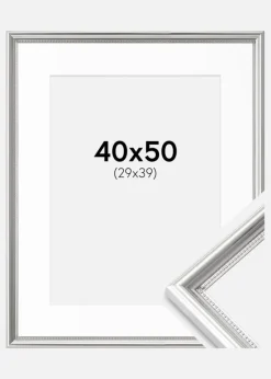 Ramme Gala Sølv 40x50 cm - Passepartout Hvid 30x40 cm