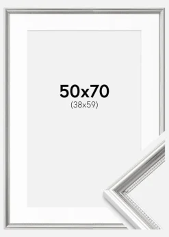 Ramme Gala Sølv 50x70 cm - Passepartout Hvid 39x60 cm
