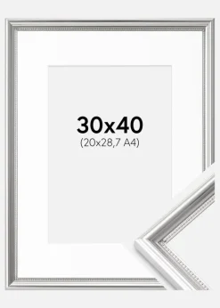 Ramme Gala Sølv 30x40 cm - Passepartout Hvid 21x29,7 cm (A4)