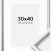 Ramme Gala Sølv 30x40 cm - Passepartout Hvid 8x12 inches