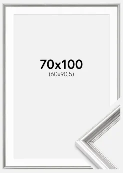 Ramme Gala Sølv 70x100 cm - Passepartout Hvid 61x91,5 cm