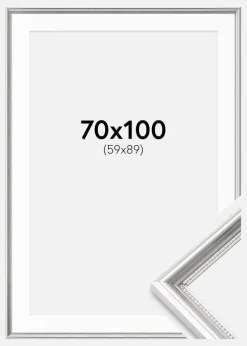 Ramme Gala Sølv 70x100 cm - Passepartout Hvid 60x90 cm