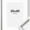 Ramme Gala Sølv 30x40 cm - Passepartout Hvid 20x30 cm