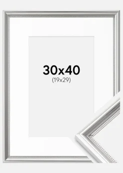 Ramme Gala Sølv 30x40 cm - Passepartout Hvid 20x30 cm