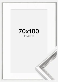Ramme Gala Sølv 70x100 cm - Passepartout Hvid 50x85 cm