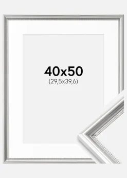 Ramme Gala Sølv 40x50 cm - Passepartout Hvid 12x16 inches