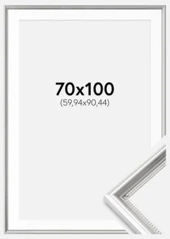 Ramme Gala Sølv 70x100 cm - Passepartout Hvid 24x36 inches