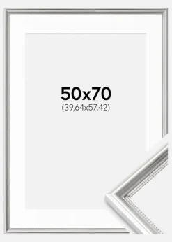 Ramme Gala Sølv 50x70 cm - Passepartout Hvid 16x23 inches