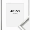 Ramme Gala Sølv 40x50 cm - Passepartout Hvid 27,5x37 cm