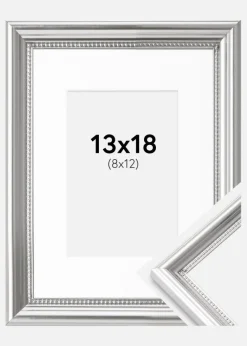Ramme Gala Sølv 13x18 cm - Passepartout Hvid 9x13 cm