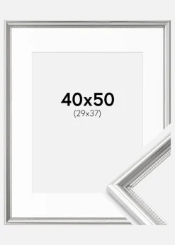 Ramme Gala Sølv 40x50 cm - Passepartout Hvid 30x38 cm