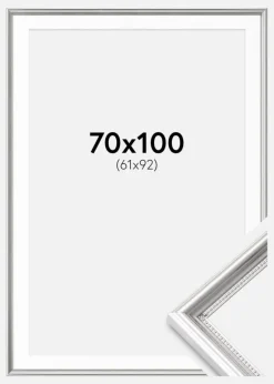 Ramme Gala Sølv 70x100 cm - Passepartout Hvid 62x93 cm