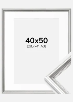 Ramme Gala Sølv 40x50 cm - Passepartout Hvid 29,7x42 cm (A3)