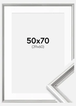 Ramme Gala Sølv 50x70 cm - Passepartout Hvid 40x61 cm
