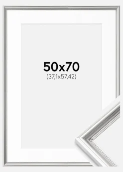 Ramme Gala Sølv 50x70 cm - Passepartout Hvid 15x23 inches