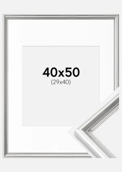 Ramme Gala Sølv 40x50 cm - Passepartout Hvid 30x41 cm