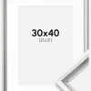 Ramme Gala Sølv 30x40 cm - Passepartout Hvid 22x32 cm
