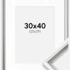 Ramme Gala Sølv 30x40 cm - Passepartout Hvid 21x30 cm