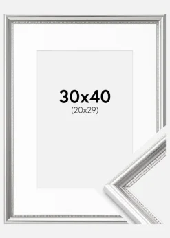 Ramme Gala Sølv 30x40 cm - Passepartout Hvid 21x30 cm