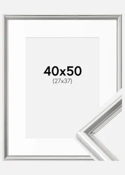 Ramme Gala Sølv 40x50 cm - Passepartout Hvid 28x38 cm