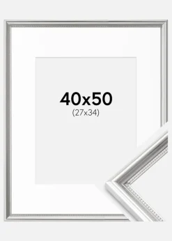 Ramme Gala Sølv 40x50 cm - Passepartout Hvid 28x35 cm