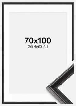 Ramme Gala Sort 70x100 cm - Passepartout Hvid 59,4x84 cm (A1)