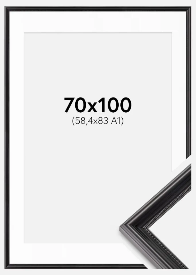 Ramme Gala Sort 70x100 cm - Passepartout Hvid 59,4x84 cm (A1)