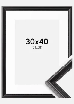 Ramme Gala Sort 30x40 cm - Passepartout Hvid 22x32 cm