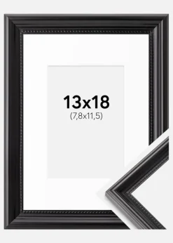 Ramme Gala Sort 13x18 cm - Passepartout Hvid B7 88x125 mm