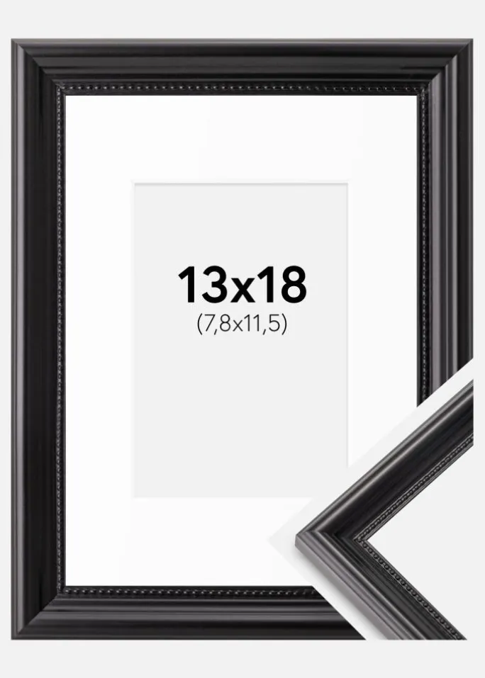 Ramme Gala Sort 13x18 cm - Passepartout Hvid B7 88x125 mm