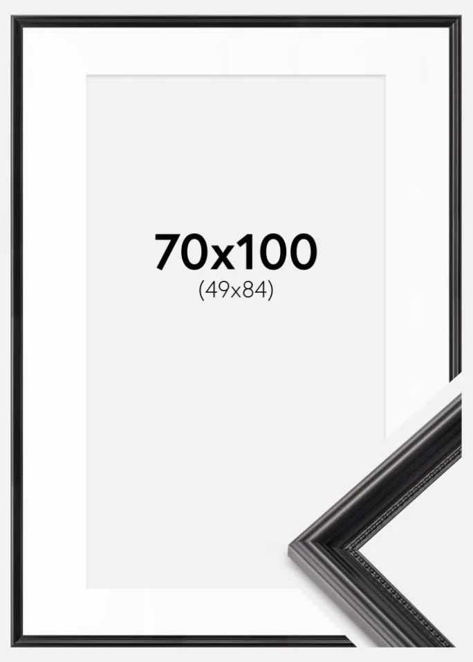 Ramme Gala Sort 70x100 cm - Passepartout Hvid 50x85 cm