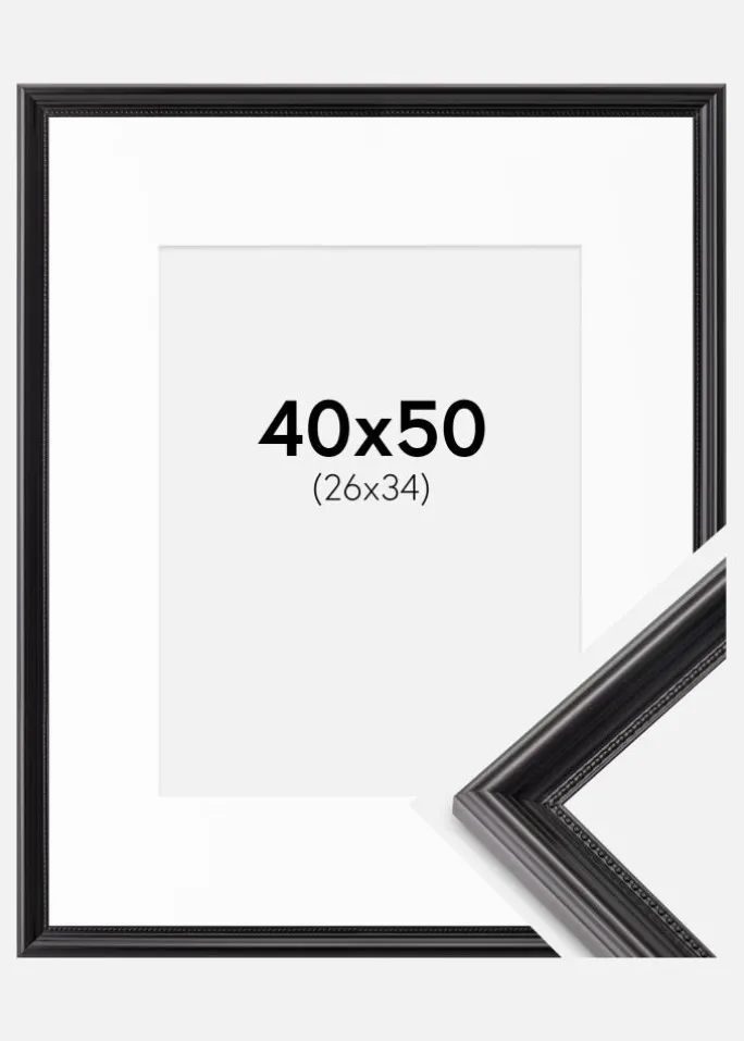 Ramme Gala Sort 40x50 cm - Passepartout Hvid 27x35 cm