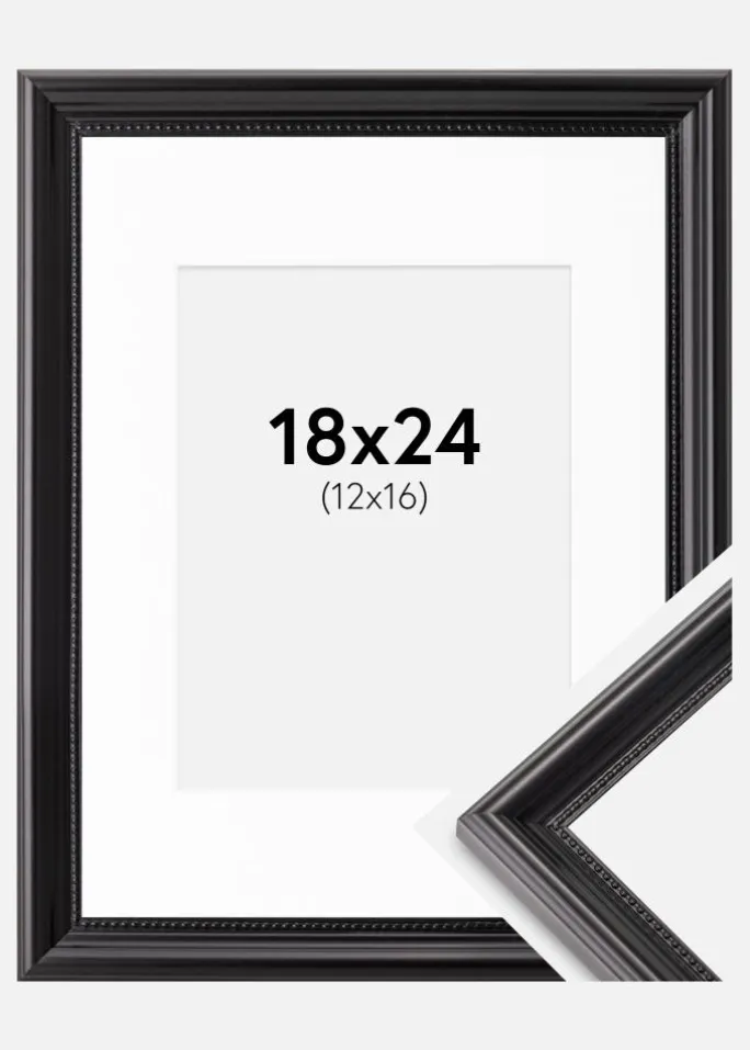 Ramme Gala Sort 18x24 cm - Passepartout Hvid 13x17 cm