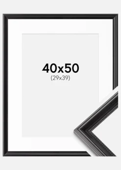 Ramme Gala Sort 40x50 cm - Passepartout Hvid 30x40 cm