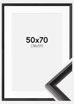 Ramme Gala Sort 50x70 cm - Passepartout Hvid 39x60 cm