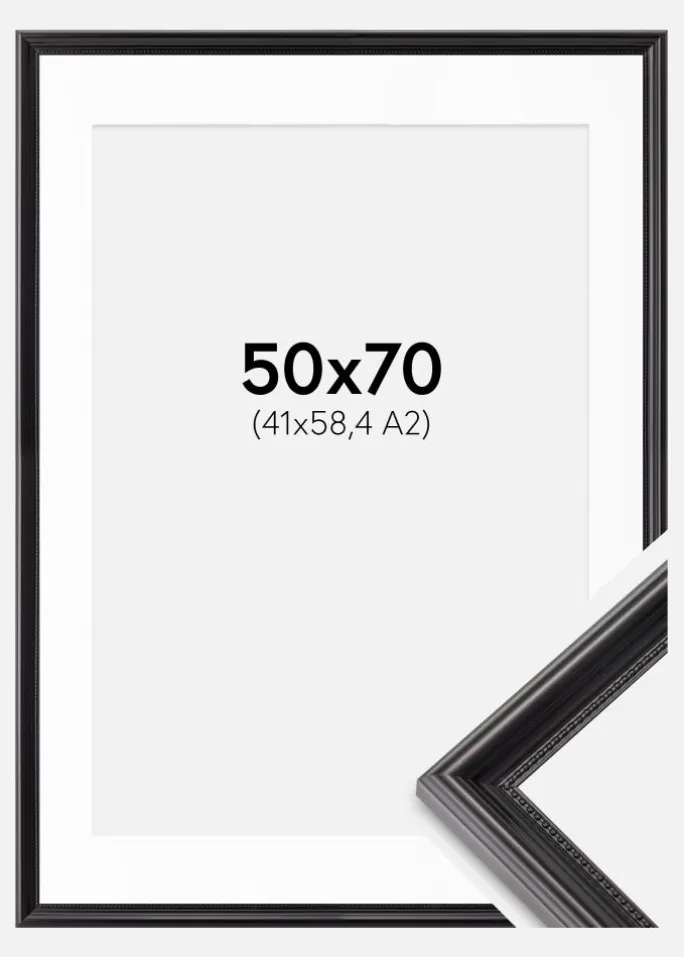 Ramme Gala Sort 50x70 cm - Passepartout Hvid 42x59,4 cm (A2)