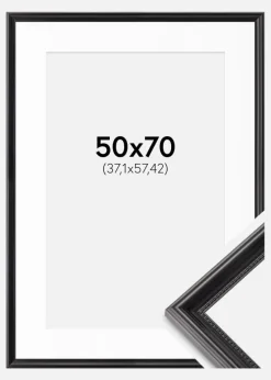 Ramme Gala Sort 50x70 cm - Passepartout Hvid 15x23 inches