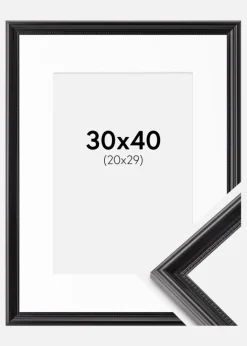 Ramme Gala Sort 30x40 cm - Passepartout Hvid 21x30 cm