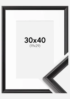 Ramme Gala Sort 30x40 cm - Passepartout Hvid 20x30 cm