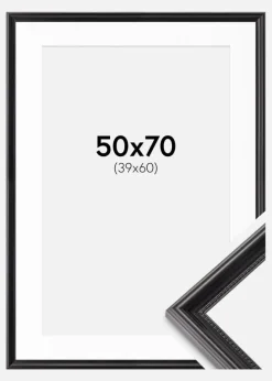 Ramme Gala Sort 50x70 cm - Passepartout Hvid 40x61 cm