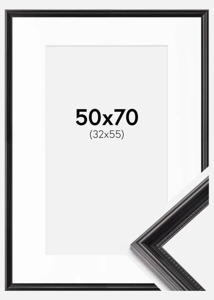 Ramme Gala Sort 50x70 cm - Passepartout Hvid 33x56 cm