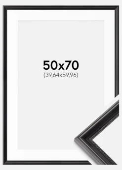 Ramme Gala Sort 50x70 cm - Passepartout Hvid 16x24 inches